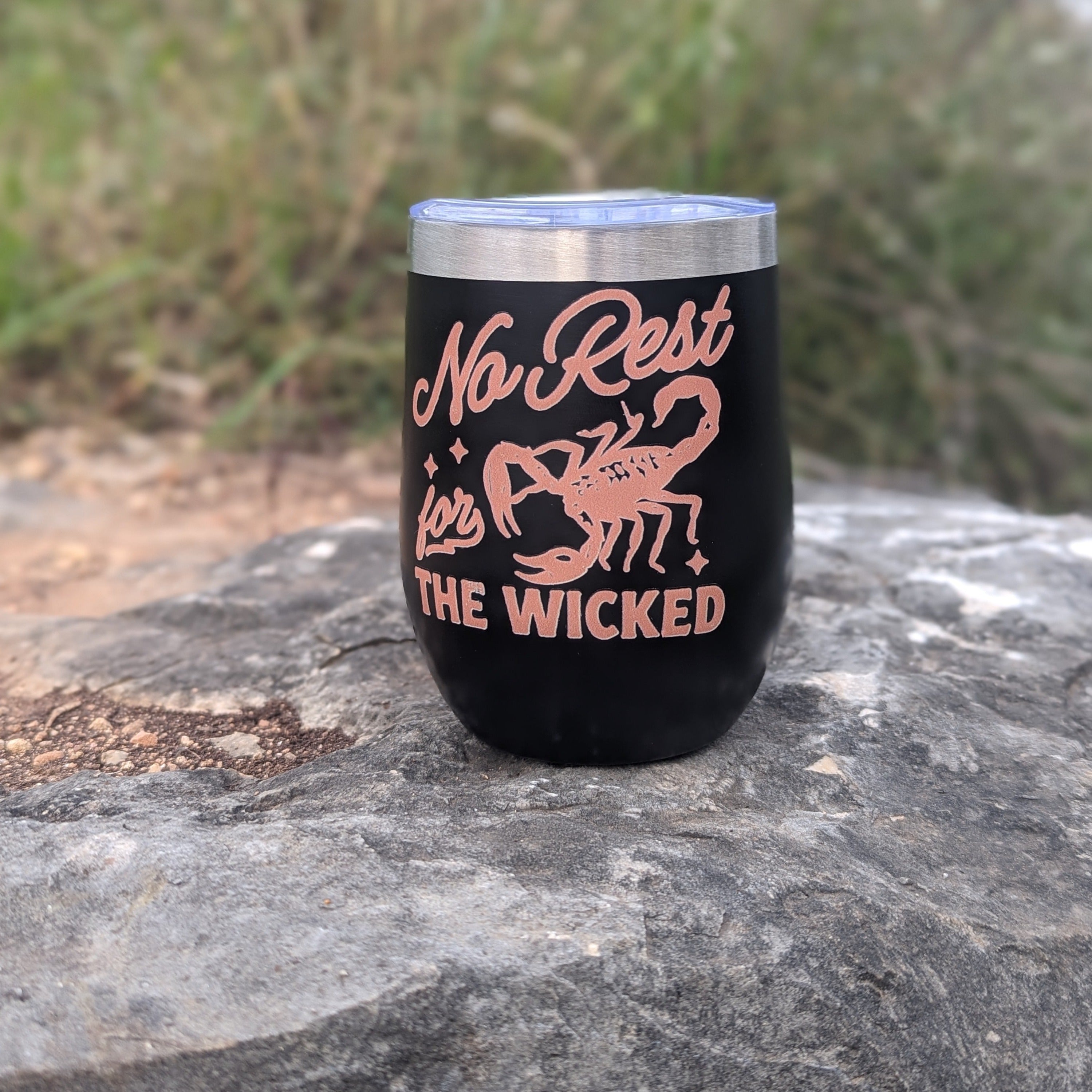 Western-Inspired 12oz Insulated Beer Tumbler - No Rest For The Wicked (Black)