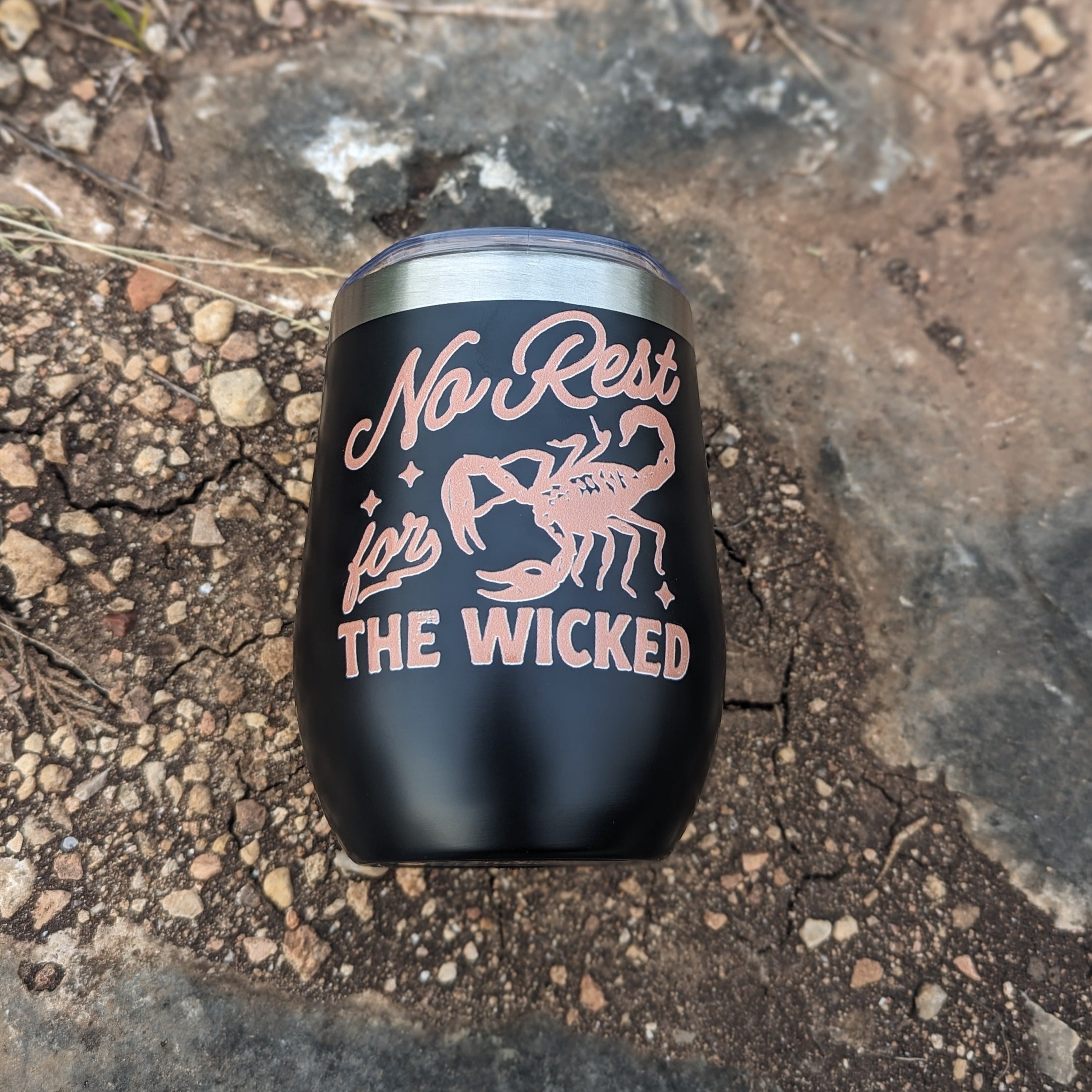 Western-Inspired 12oz Insulated Beer Tumbler - No Rest For The Wicked (Black)