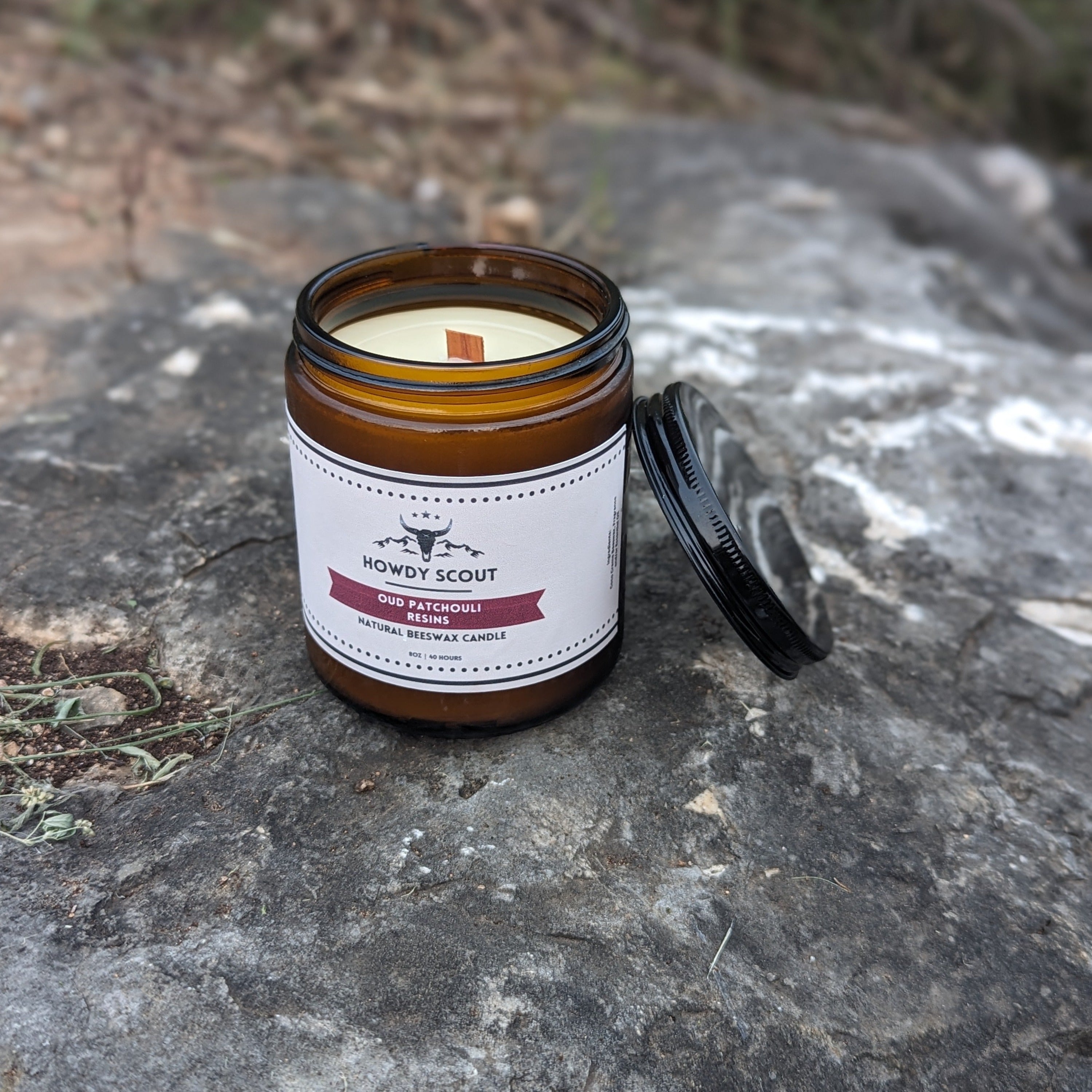 8oz Natural Beeswax Candle - Oud Patchouli and Resins